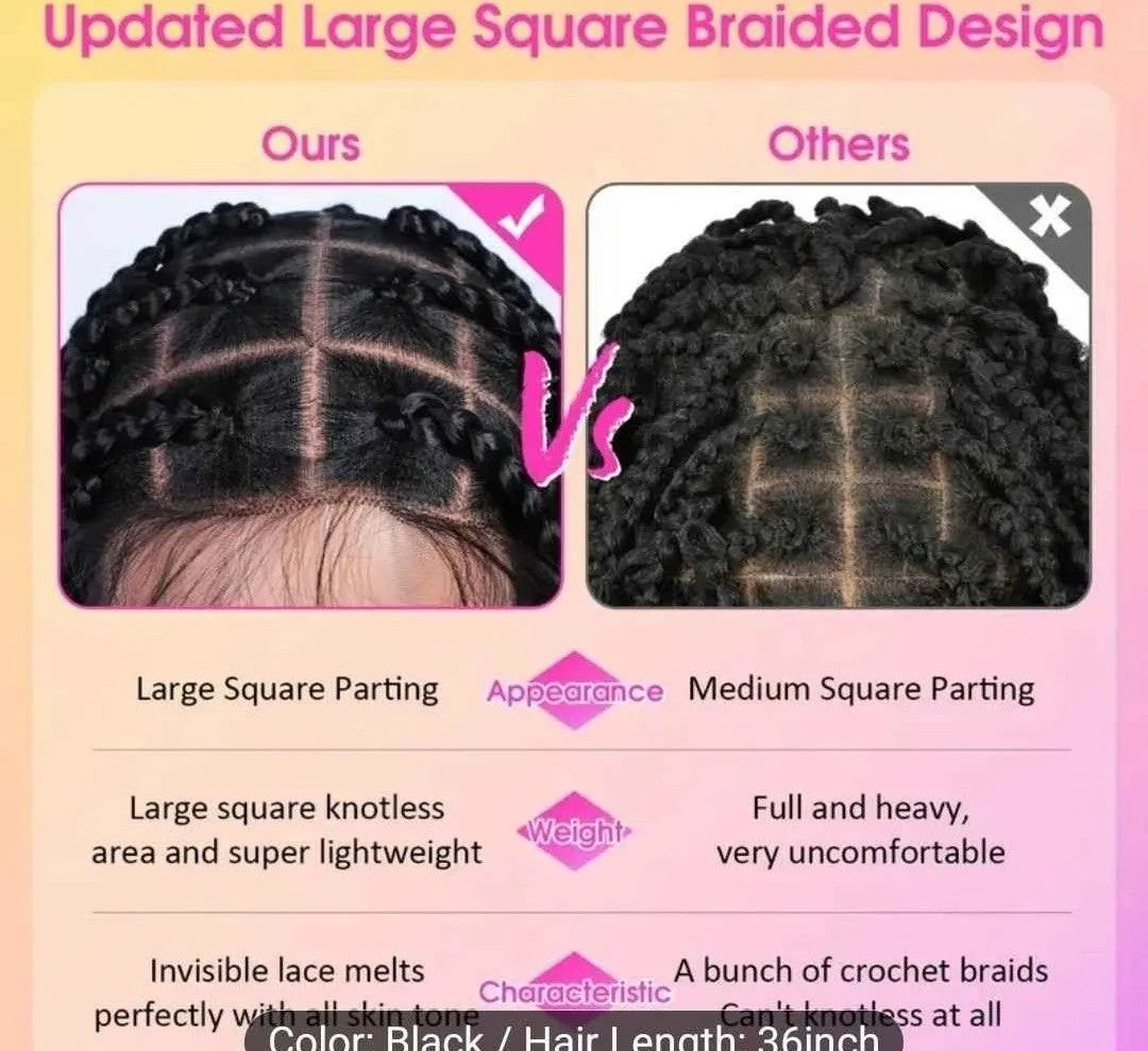 36 Inch Full Lace Wig with Large Square Knotless Box Braids