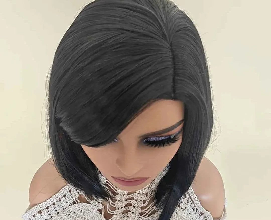 Synthetic Black Wig with Bangs