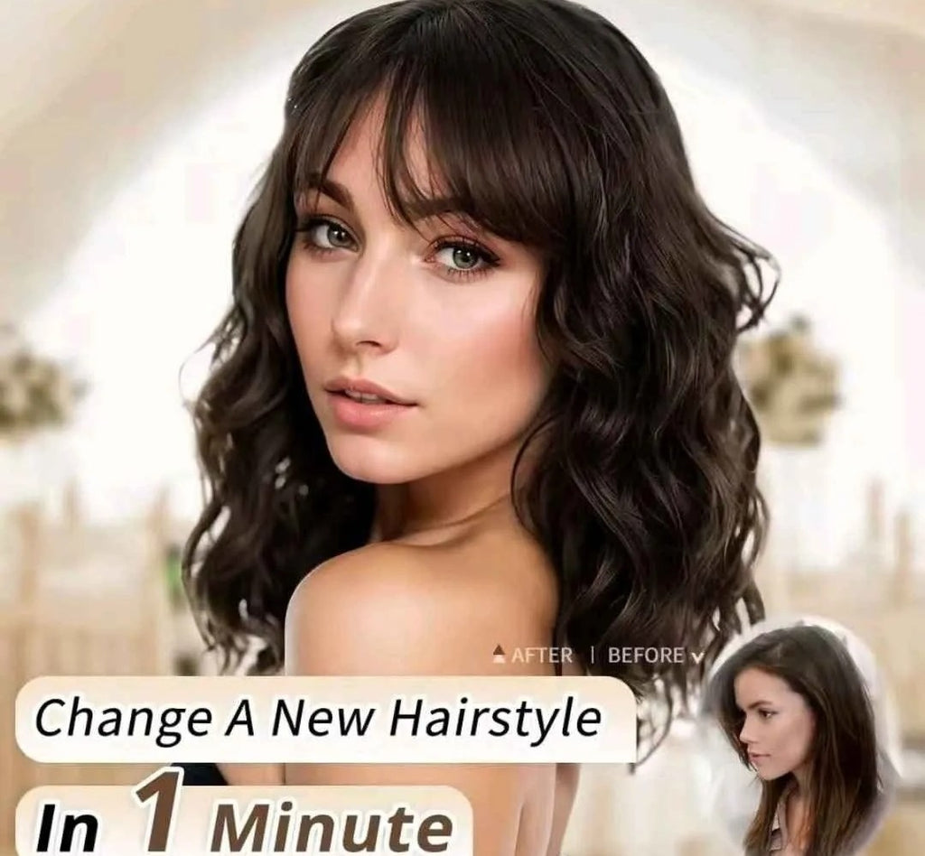 Natural brown synthetic curly wavy Bob wig