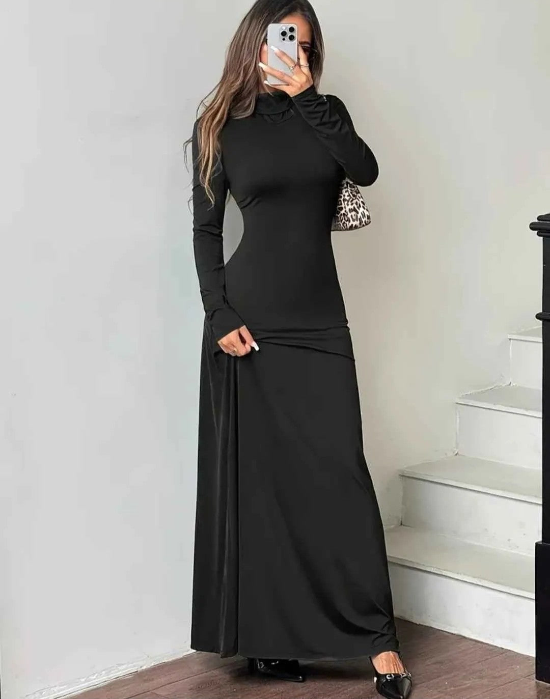 Women's High-Neck Long Sleeve Stretch Dress