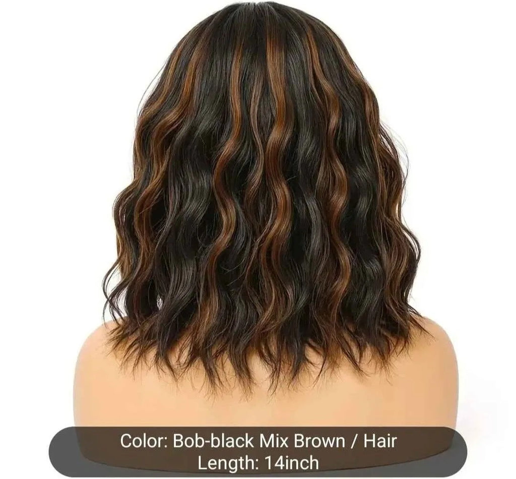Stylish Black to Brown Ombre Wavy Bob Wig with Bangs