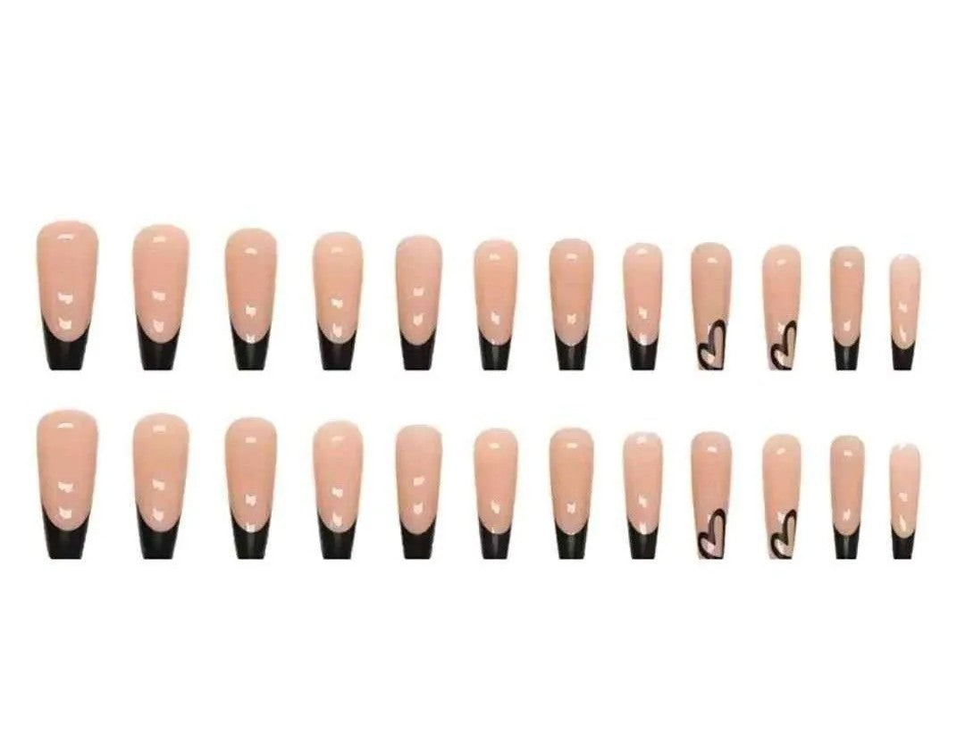 24pc Long French Love Nails