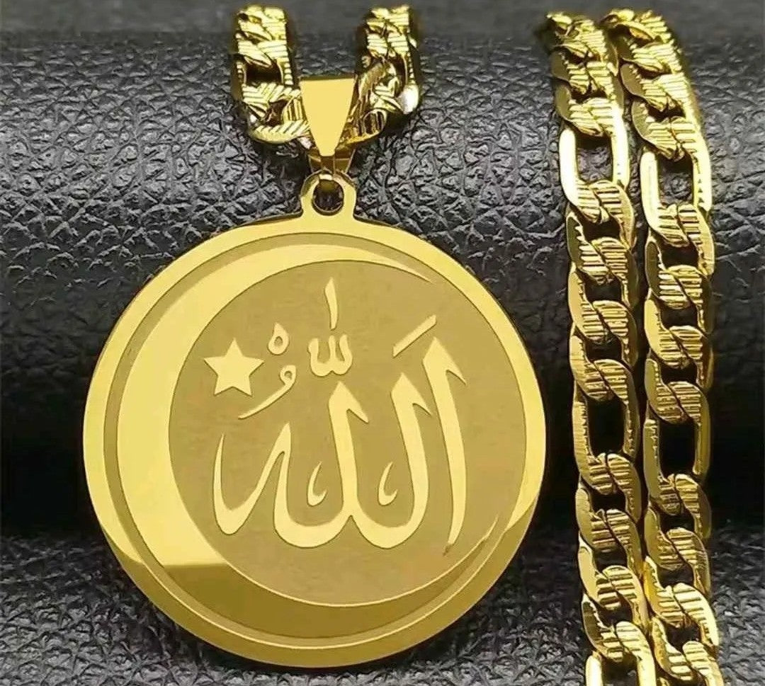 Allah Cresent Moon Star Pendant Necklace