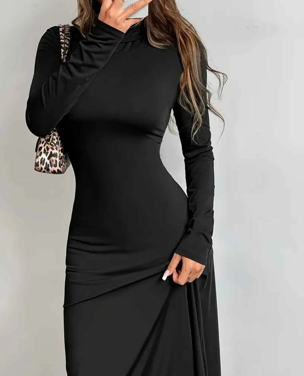Women's High-Neck Long Sleeve Stretch Dress