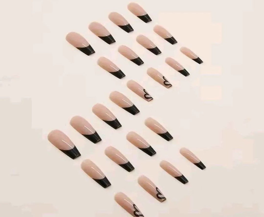 24pc Long French Love Nails