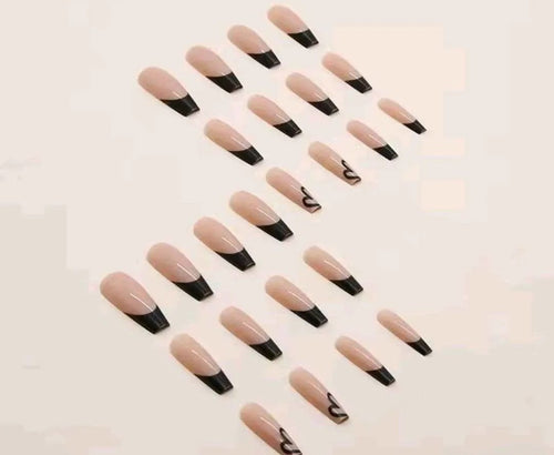 24pc Long French Love Nails