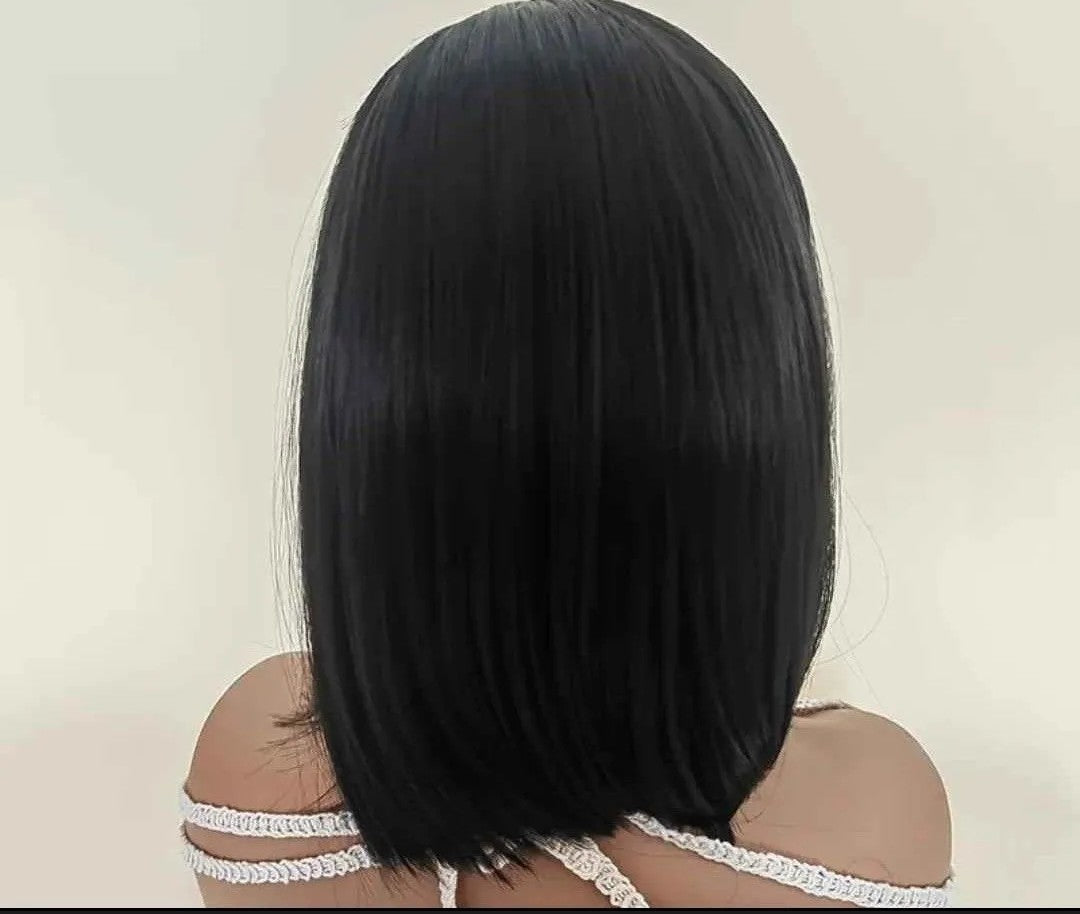 Synthetic Black Wig with Bangs