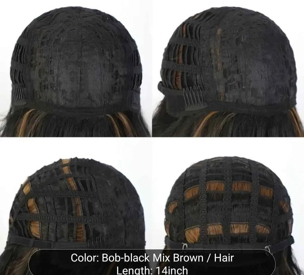 Stylish Black to Brown Ombre Wavy Bob Wig with Bangs