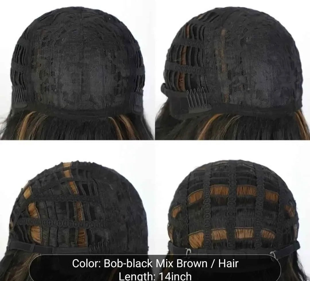 Stylish Black to Brown Ombre Wavy Bob Wig with Bangs