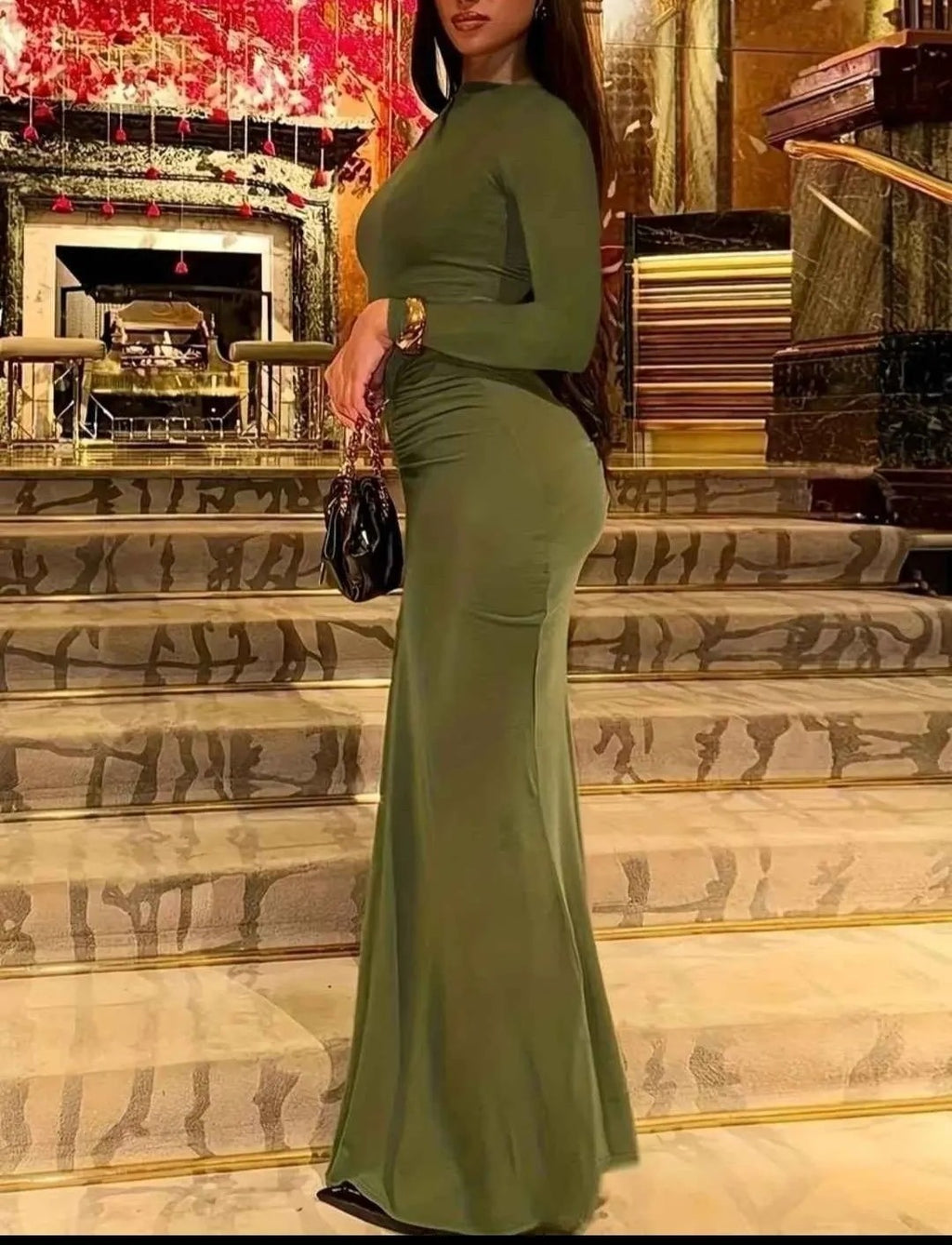 Sexy Long Sleeve Bodycon Dress with Ruched Detailing (L)