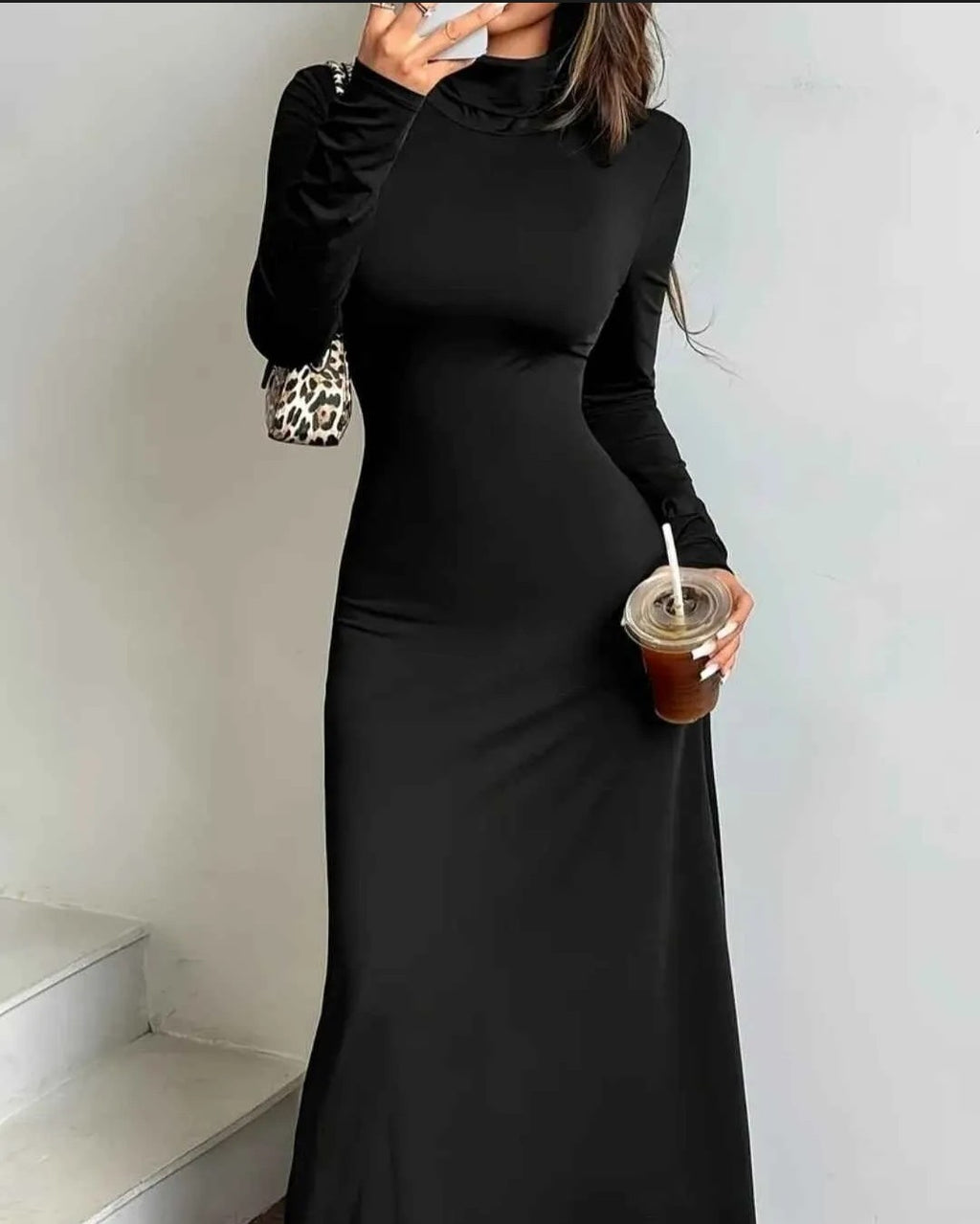 Women's High-Neck Long Sleeve Stretch Dress