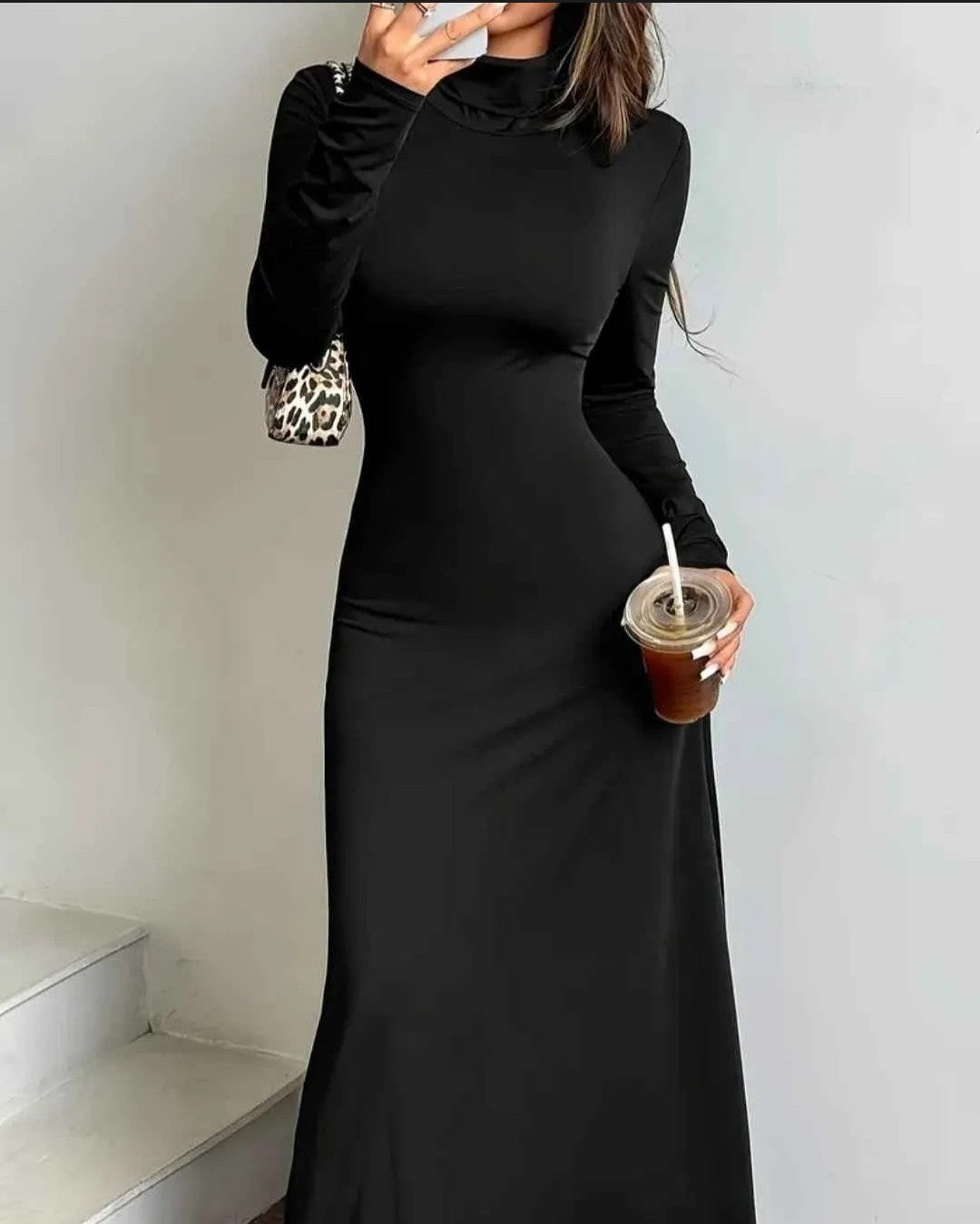 Women's High-Neck Long Sleeve Stretch Dress