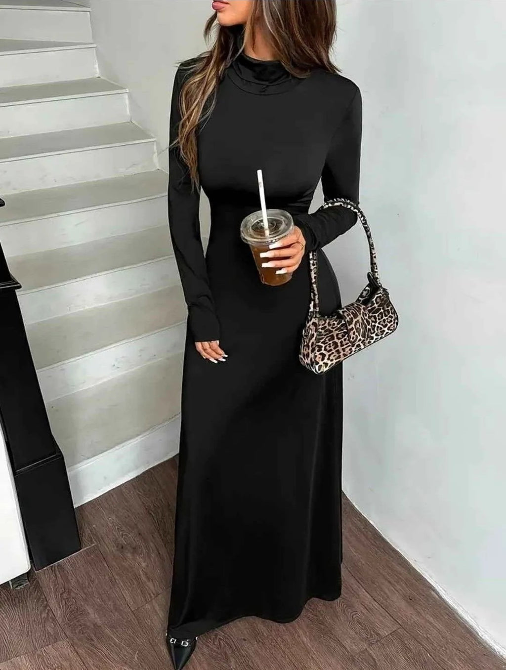 Women's High-Neck Long Sleeve Stretch Dress