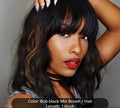 Stylish Black to Brown Ombre Wavy Bob Wig with Bangs